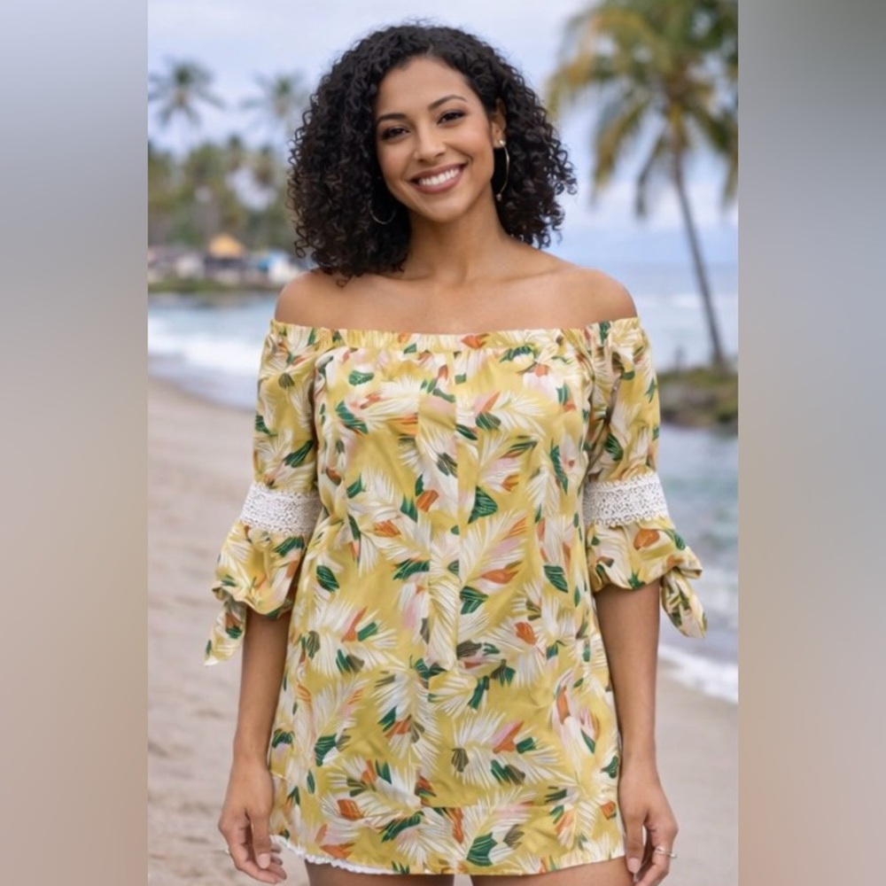 Banana Republic 12 Floral Off Shoulder Crochet Insert Vacation Resortwear Beach